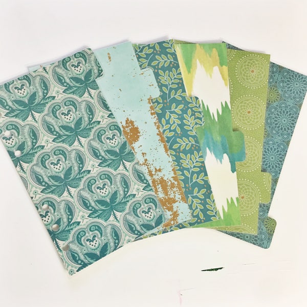 Personnels taille laminé diviseurs pour Filofax moyen Kikki-k planificateur turquoise anis vert feuille d’or damassé Ikat aquarelle dentelle