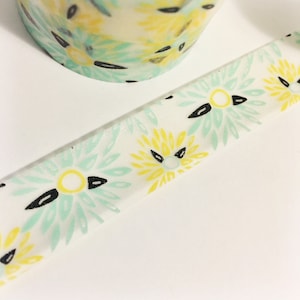 Hortelã brilhante e mostarda verde e amarelo floral preto hortelã flores amarelas fita Washi 5,5 jardas 5 metros 15mm