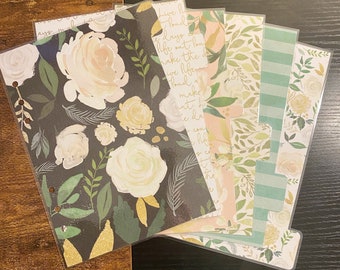 A5 Sized Gold Foil Floral Cursive Quotes Leaves Stripes Painted Flower Laminated Dividers For A5 Filofax Large Kikki-k Recollections Planner