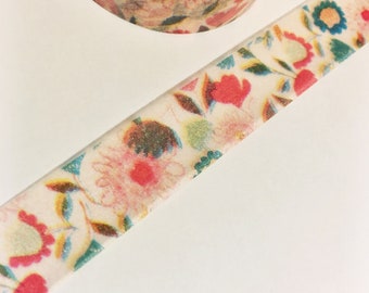 Washi Tape Opaque Pink with Dark Blue Red and Purple Flowers 3D Flowers Blurry Floral Washi Tape 11 yards 10 meters 15mm