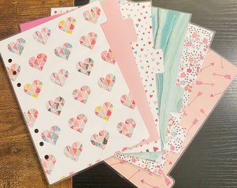 A5 Sized Colorful Heart Flower Floral Marble Arrow Valentines Laminated Dividers For A5 Filofax Large Kikki-k Recollections Planner