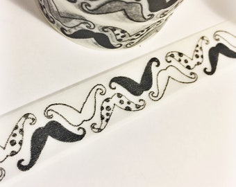 Black and White Movember Mustaches Mustache Washi Tape 11 yards 10 meters