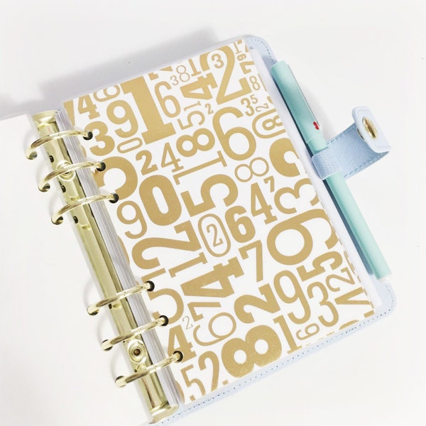 Personal Size Gold Foil Numbers Different Sized Numbers Laminated Dashboard for Filofax Kate Spade Agenda Kikki-k Planner