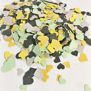 Adorable Heart Confetti in Mint Green Light Yellow Dark Yellow Grey Black over 1000 hearts Wedding Decor Table Decorations Tiny Hearts image 1