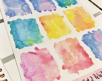 0042 Full Boxes Teal Blue Pink Yellow Watercolor Sheet of Stickers Planner Stickers Erin Condren Life Planner Happy Planner Accessories