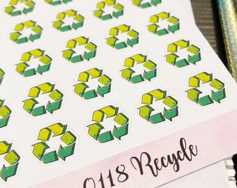 0118 Green Painted Recycle Symbols Watercolor Sheet of Stickers Planner Stickers Erin Condren Life Planner Happy Planner Accessories