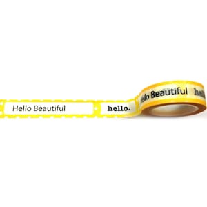 Fita Washi amarela Hello Beautiful 11 jardas 10 metros 15mm Olá. Olá lindas letras Washi Tape