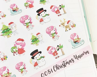 0051 Bright Colorful Glitter Christmas Unicorn Holiday Decorative Sheet of Stickers Planner Stickers Erin Condren Life Planner Happy Planner