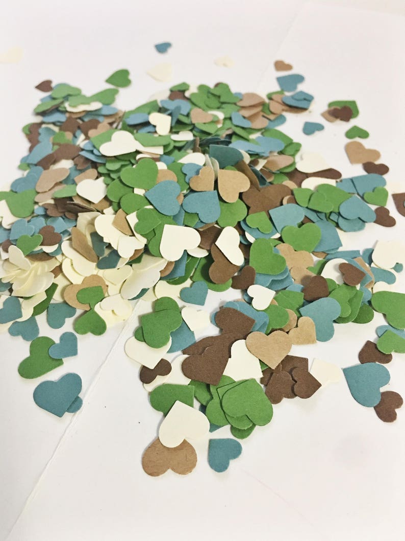 Schattig hart Confetti in bruin blauw groen crème meer dan 1000 harten bruiloft Decor tabel decoraties Tiny hart Confetti afbeelding 1