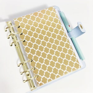 Personal Size Gold Foil Quatrefoil Laminated Dashboard for Filofax Kate Spade Agenda Kikki-k Planner