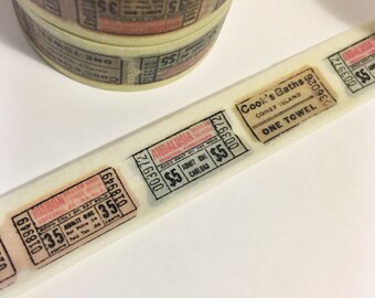 Vintage Colorful Tickets Variety of Tickets Washi Tape 5.5 yards 5 meters 15mm Pastel Green Pastel Mint Green Lace