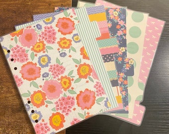 A5 Sized Bright Colorful Floral Stripes Polka Dot Lace Horse Pretty Laminated Dividers For A5 Filofax Large Kikki-k Recollections Planner