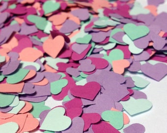 Adorable Heart Confetti in Purple Dark Pink Coral Mint Pale Mint Pastel Easter Confetti over 1000 hearts Paper Hearts Paper Confetti