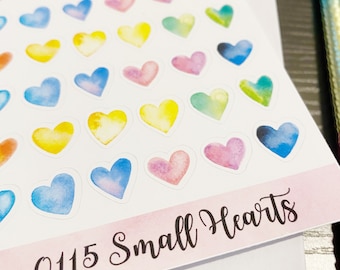 0115 Small Hearts Multi Colored Watercolor Sheet of Stickers Planner Stickers Erin Condren Life Planner Happy Planner Accessories