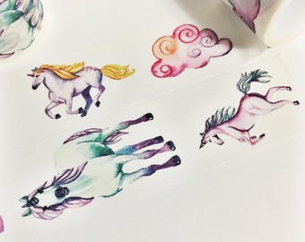 Gorgeous Watercolor Painted Rainbow Unicorns Washi Tape 5.5 yards 5 meters 30mm