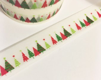 Bright Red and Green Triangle Modern Trees Striped Polka Dots Star Christmas Trees Washi Tape 11 yards 10 meters 15mm