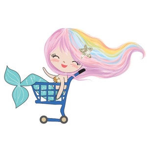 Olivia Mermaid 0090 Koszyk na zakupy Arkusz naklejek na zakupy spożywcze Naklejki do planera Erin Condren Planer życia Szczęśliwy osobisty planer