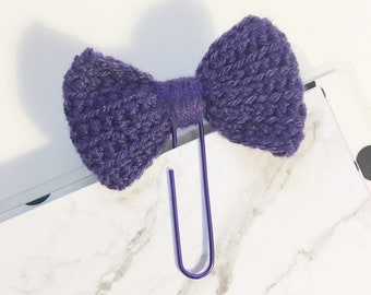 Mini Dark Purple Crochet Bow Planner Clip Clippie Planner ECLP Happy Planner Filofax