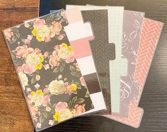 Double Sided Personal Sized Laminated Dividers For Filofax Medium Kikki-k Planner Painted Vintage Flowers Black and White Pink Yellow Mint