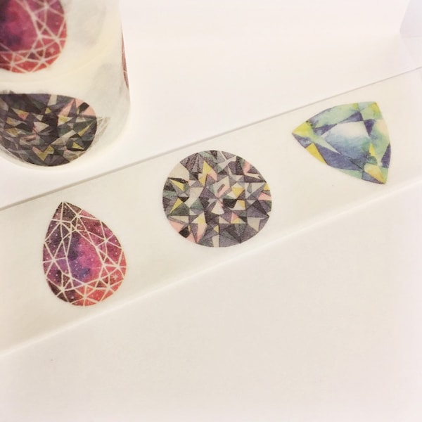 Multi Colored Dark Colorful Gem Stones Diamond Rainbow Gems Colorful Watercolor Gems Washi Tape 5.5 yards 5 meters 30mm