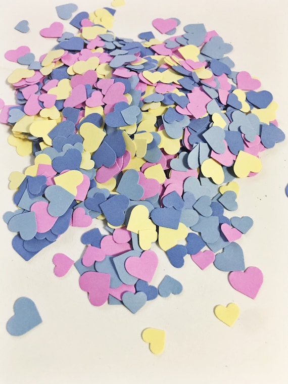 Adorable Heart Confetti in Yellow Pinkish Purple Light Blue and Blue over  1000 hearts Wedding Decor Table Decorations Tiny Heart Confetti