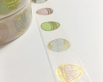 Bright Shiny Metallic Gold Foil and Pastel Easter Eggs Washi Tape 11 yards 10 meters 15mm Baby Blue Pastel Green Light Pink Easter Eggs