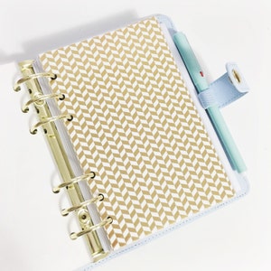 Personal Size Gold Foil Herringbone Laminated Dashboard for Filofax Kate Spade Agenda Kikki-k Planner