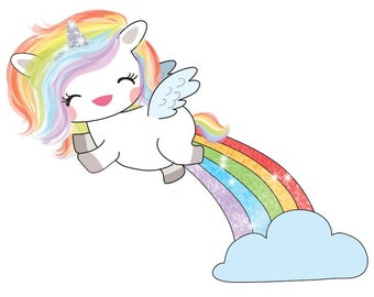 Ella Rainbow 0106 Flying Glitter Rainbow Unicorn Sheet of Stickers Planner Stickers Erin Condren Life Planner Happy Planner Personal Planner