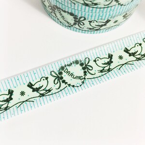 Aqua Blue et Menthe Green Darling Bird Heart Bow Branches Floral Birds Washi Tape 11 mètres 10 mètres 15mm