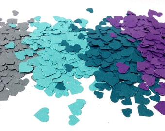 Adorable Heart Confetti in Dark Teal Light Teal Purple Dark Grey over 1000 hearts Paper Hearts Paper Confetti