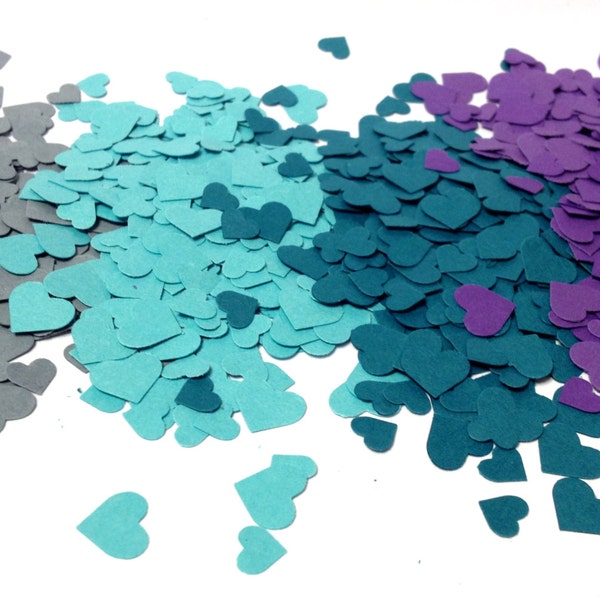 Adorable Heart Confetti in Dark Teal Light Teal Purple Dark Grey over 1000 hearts Paper Hearts Paper Confetti