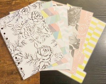 A5 Sized Pastel Colorful Black and White Floral Stripes Chevron Laminated Dividers For A5 Filofax Large Kikki-k Recollections Planner