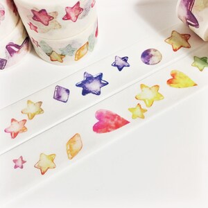 Helle bunte Aquarell Sterne und Herzen Blase Sterne Washi Tape 5,5 Meter 5 Meter 20mm