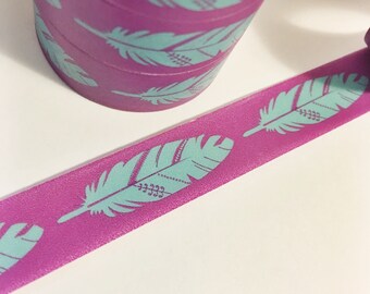 Bright Purple and Blue Feathers Blue Feather Purple Washi Tape 5.5 yards 5 meters 15mm Pastel Green Pastel Mint Green Lace