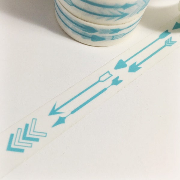 Bright Aqua Blue Arrows Row of Arrows Triangles Geometric Arrow Washi Tape 11 yards 10 meters 15mm