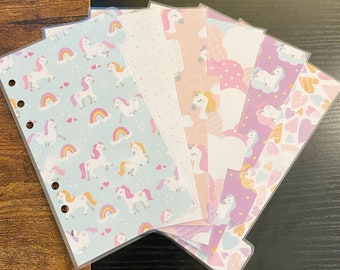 Pastel Colorful Unicorn Rainbow Clouds Stars Hearts Polka Dots Pretty Pastel Unicorns Personal Laminated Dividers For Personal Size Planner