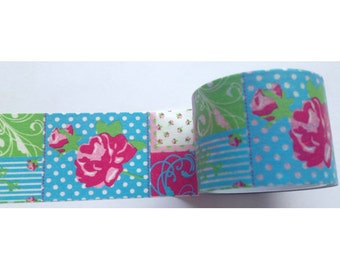 Blue Green Pink Floral Paisley Polka Dot Stripes Washi Tape 5.5 yards 5 meters 20mm Aqua Blue Neon Green Dark Pink