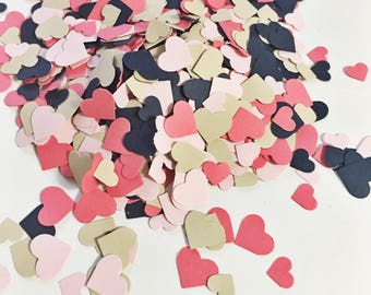 Adorable Heart Confetti in Dark Coral Light Pink Beige and Navy Blue over 1000 hearts Wedding Decor Table Decorations Tiny Hearts