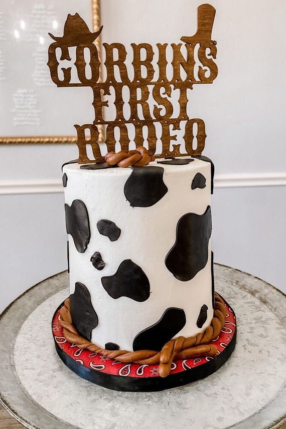 Cow Cake Topper, Blue & Gold