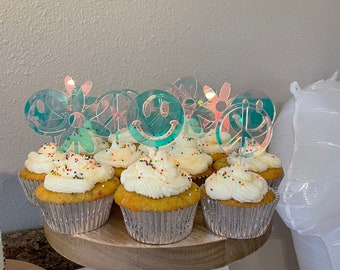 Groovy irisierende Cupcake Toppers, Kuchendeckel, Geburtstag, ersten Geburtstag Party Zubehör, groovy, Retro, Dekorationen, Dekoration