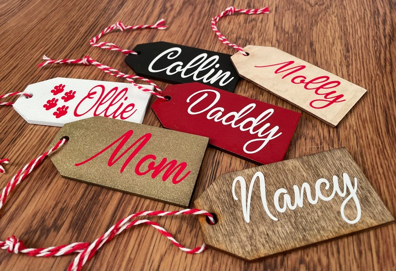 Personalized Christmas Stocking Tags, Christmas gift tag, Christmas labels, Present tags, Name Ornament tags, Custom Wedding Place Cards image 1