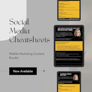 Midlife Marketing-innehållspaket för sociala medier: Reels, hashtaggar, skript (PDF-filer)