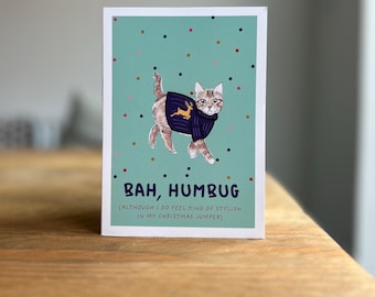 Funny Grumpy Cat Christmas Card, Bah Humbug cat, Cat Lovers Cards, Cat Lovers Gifts, Christmas Cat