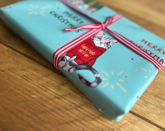 Papel de regalo navideño con gatitos adorables, papel de regalo con gatos en suéteres, para amantes de los gatos - 1 paquete contiene 2 hojas A2