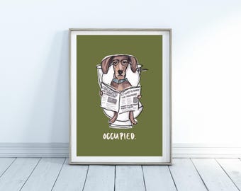 Funny Dog in Toilet Print: Quirky Dog Lover Wall Art, Bathroom print