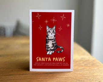 Funny Grumpy Cat Christmas Card, Santa Paws cat, Cat Lovers Cards, Cat Lovers Gifts, Christmas Cat