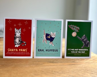 Funny Cat Christmas Card Pack, variation of sizes, Cat Lovers Cards, Cat Lovers Gifts, Christmas Cat