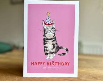 Tarjeta de cumpleaños divertida de gato A5, tarjeta de gato, tarjetas para amantes de los gatos, regalos para amantes de los gatos, tarjetas de cumpleaños de gato