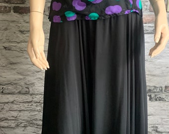 Falda vintage Frank Usher / años noventa / gasa / negra / midi / corte amplio / gasa / 38-40 EUR