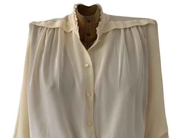 Vintage blouse | Scarabée | French design | romantic style | ruffle collar | size 1 / EUR 36/38